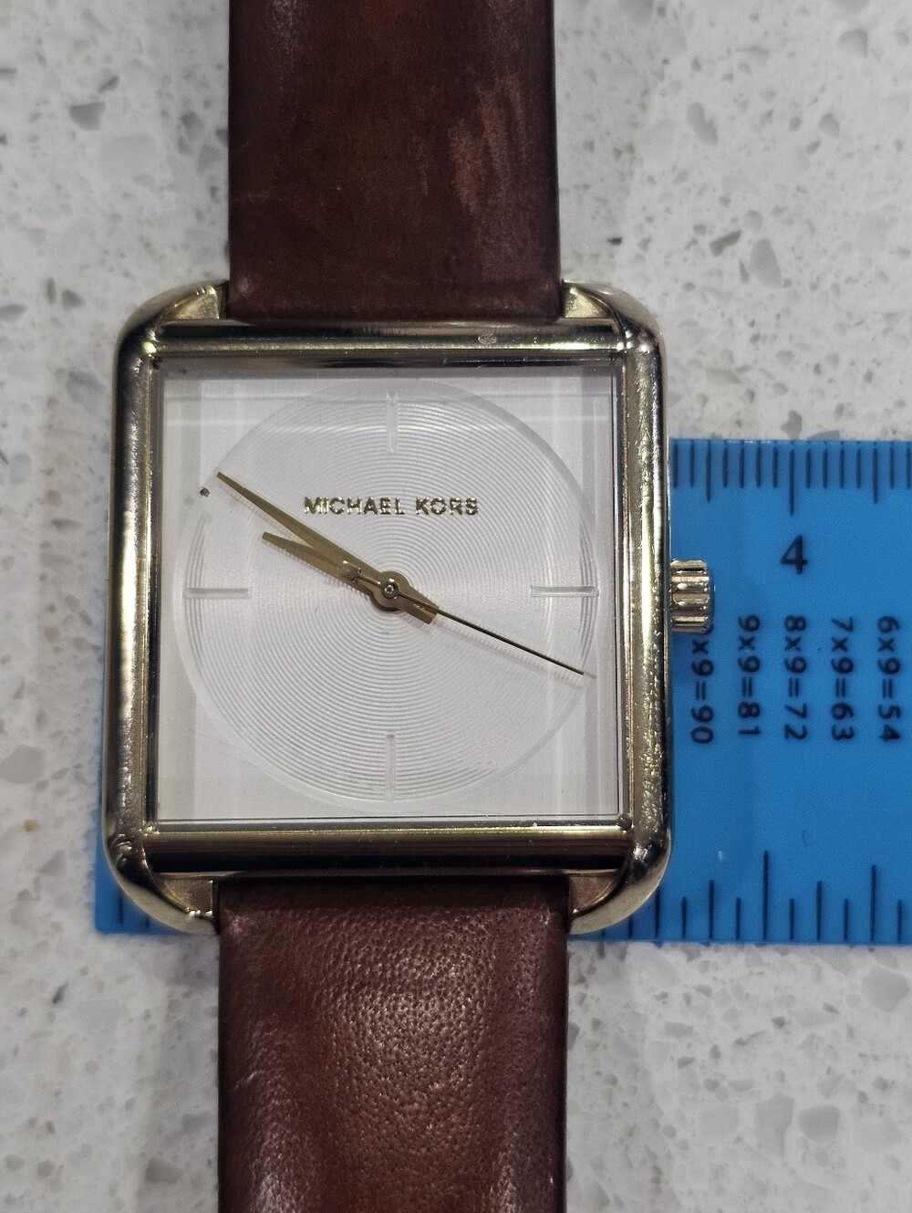 Michael Kors Square Gold Watch with Brown Leather Strap - Picture 10 of 11